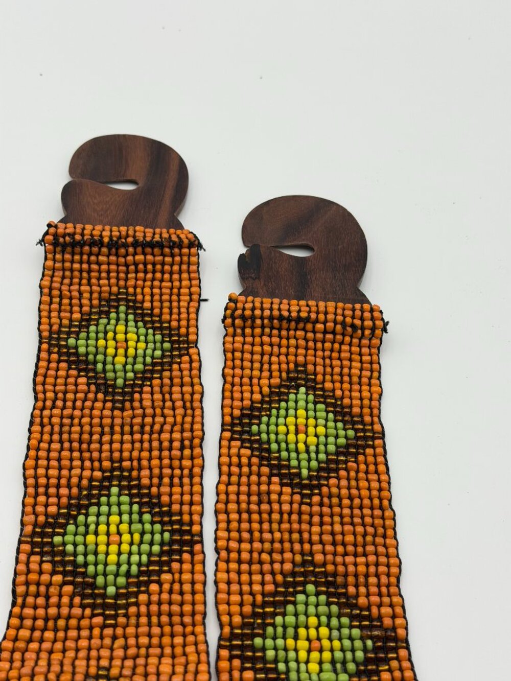 Orange Green Beaded Stretch Belt Boho Tribal Handmade Vintage